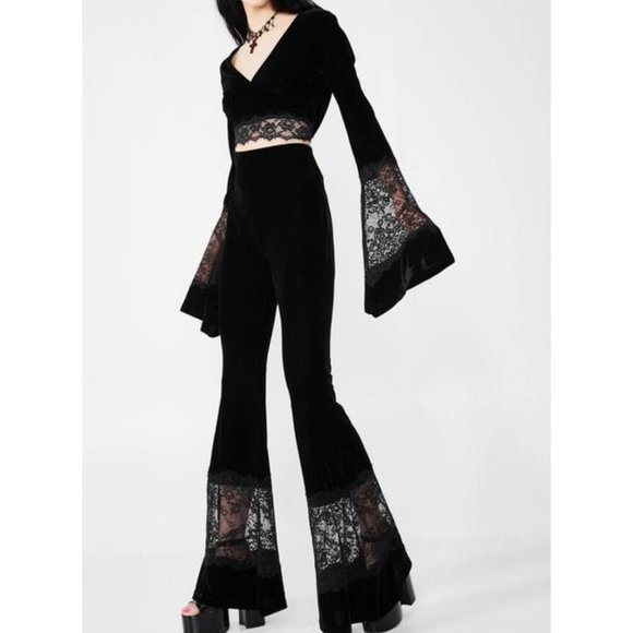 Killstar Pants - 🆕 Killstar "Nova" Velvet & Lace Bell Bottoms